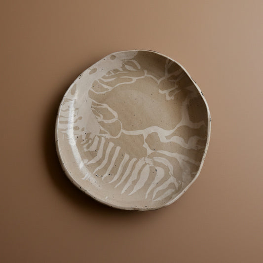 Ceramic bowl with abstract design on a white surface